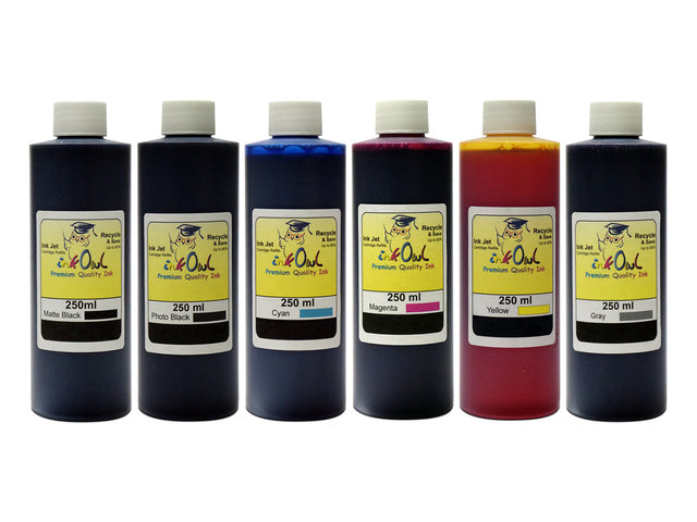 6x250ml Matte Black, Photo Black, Cyan, Magenta, Yellow, Gray Ink for HP 72